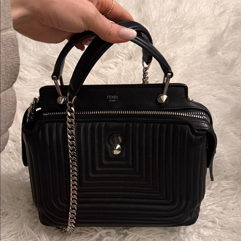 Fendi Black Quilted Leather Satchel with Chain Strap - Picture 6 of 6